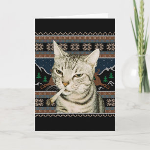 Funny Smoking Cat Meme Christmas Ugly Sweater Cat Card