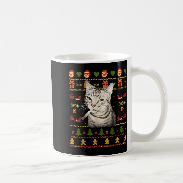 Funny Smoking Cat Meme Christmas Ugly Sweaters For Coffee Mug (Right)