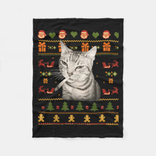 Funny Smoking Cat Meme Christmas Ugly Sweaters For Fleece Blanket