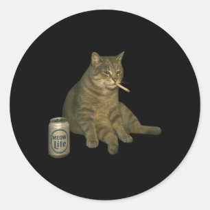 Funny Smoking Cat Meme Cigarette Kitten Drinking B Classic Round Sticker