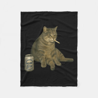 Funny Smoking Cat Meme Cigarette Kitten Drinking B Fleece Blanket