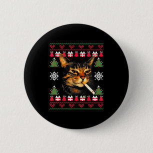 Funny Smoking Cat Meme Ugly Christmas Sweater For  Button