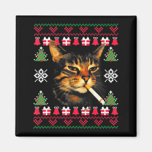 Funny Smoking Cat Meme Ugly Christmas Sweater For Magnet