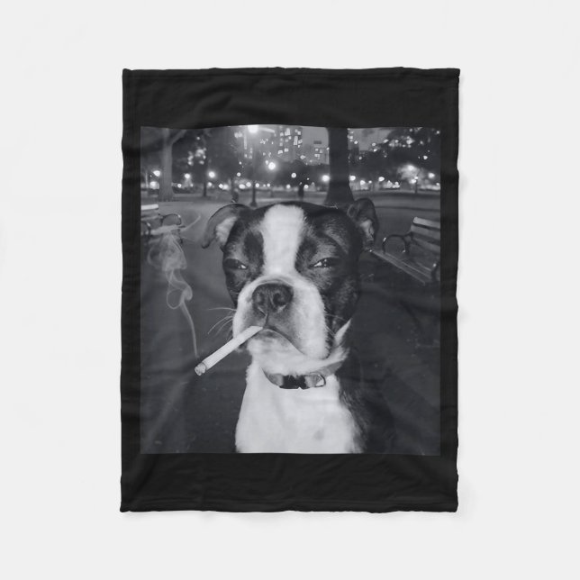 Funny Smoking Dog Meme Cigarette Gen Z Meme Dog Lo Fleece Blanket (Front)
