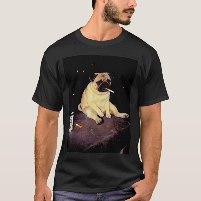Funny Smoking Dog Pug Meme  T-Shirt (Front)
