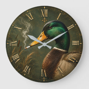 Funny Smoking Duck Hunter Cabin Large Clock