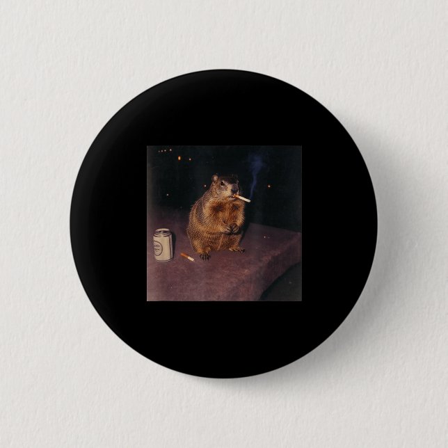 Funny Smoking Groundhog Cigarette Gen Z Retro Meme Button (Front)
