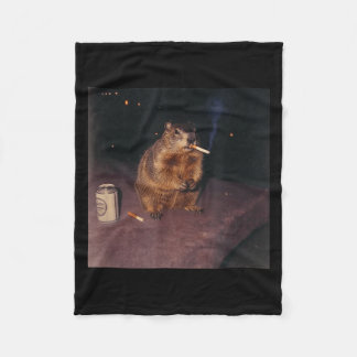 Funny Smoking Groundhog Cigarette Gen Z Retro Meme Fleece Blanket