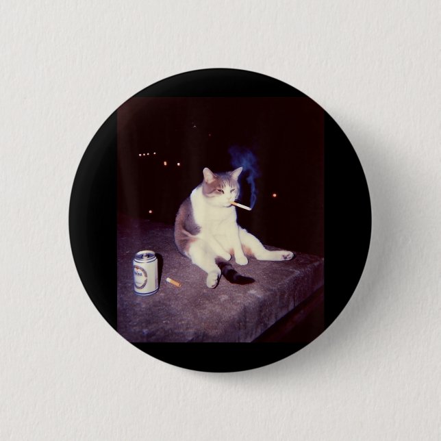 Funny Smoking Meme Cigarette Kitten Brainrot Silly Button (Front)