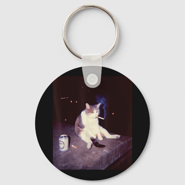 Funny Smoking Meme Cigarette Kitten Brainrot Silly Keychain (Front)