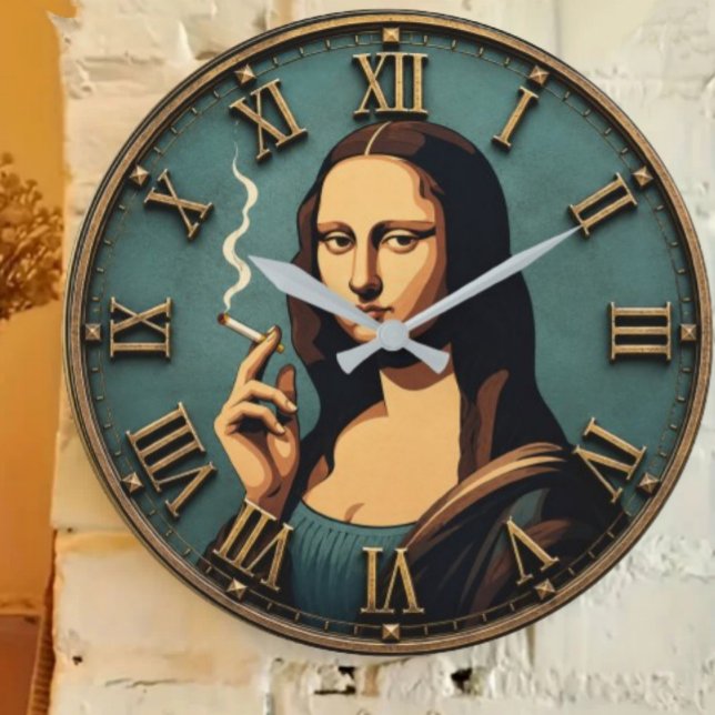 Funny Smoking Mona Lisa Large Clock (Creator Uploaded)