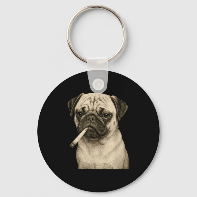 Funny Smoking Pug Dog Cigarette Gen Z Meme Graphic Keychain (Front)