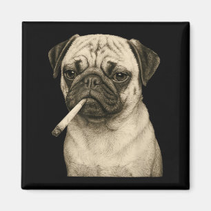 Funny Smoking Pug Dog Cigarette Gen Z Meme Graphic Magnet