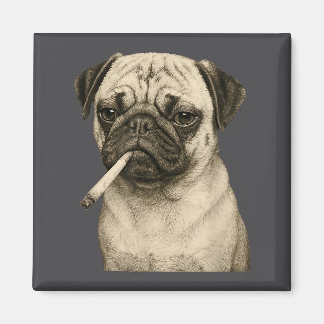 Funny Smoking Pug Dog Cigarette Gen Z Meme Graphic Magnet (Front)