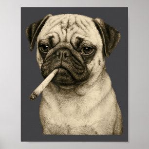 Funny Smoking Pug Dog Cigarette Gen Z Meme Graphic Poster
