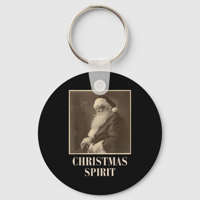Funny Smoking Santa Claus Christmas Srit Vintage  Keychain (Front)