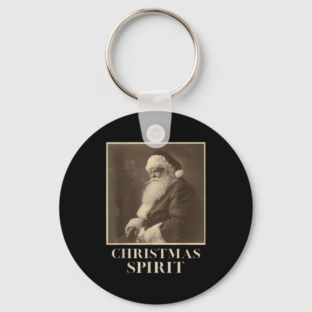 Funny Smoking Santa Claus Christmas Srit Vintage  Keychain (Front)