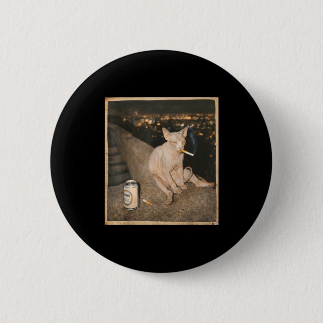 Funny Smoking Sphynx Cat Meme Funny Button (Front)