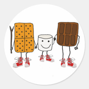 Funny Smores Characters Cartoon Classic Round Sticker