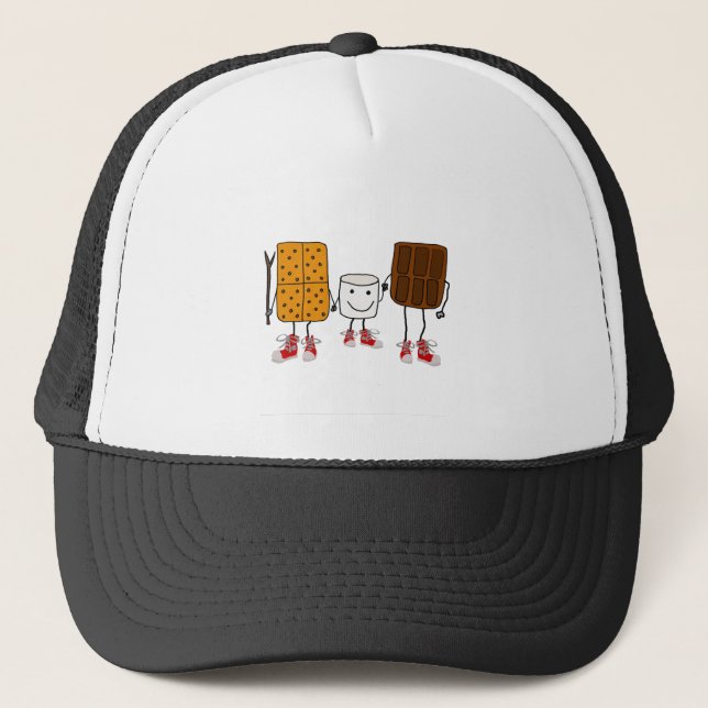 Funny Smores Characters Cartoon Trucker Hat (Front)