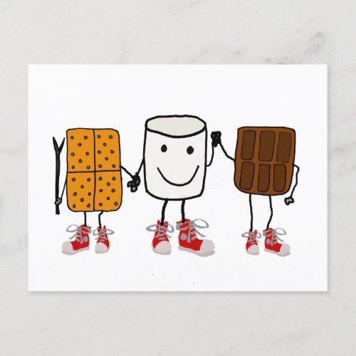 Funny Smores Characters Holding Hands Postcard