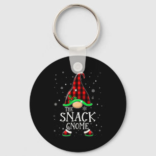 Funny Snack Gnome Buffalo Plaid Matching Christmas Keychain