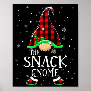 Funny Snack Gnome Buffalo Plaid Matching Christmas Poster