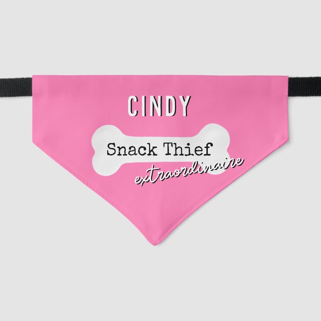 Funny Snack Thief Extraordinaire Pink Dog  Pet Bandana Collar (Front)