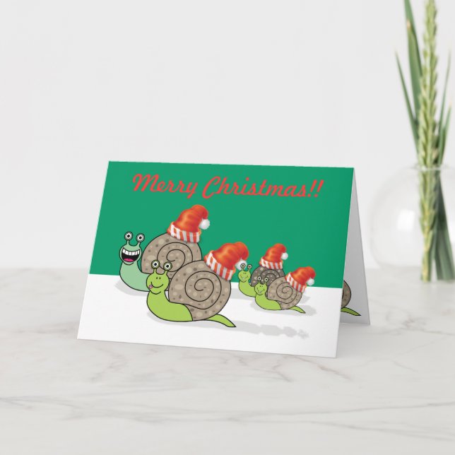 Funny Snail Family Christmas Card (Front)