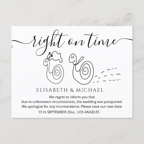 Funny snail marriage couple change the date announcement postcard
