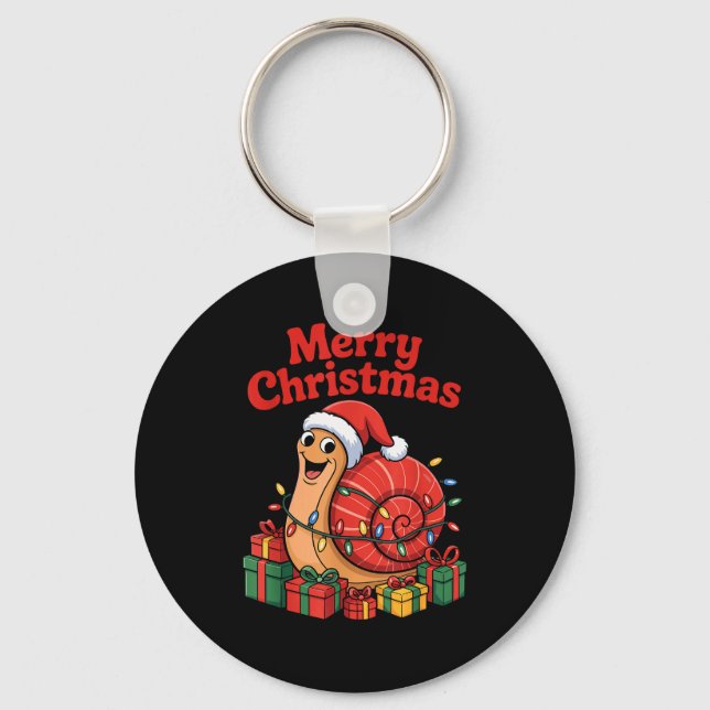 Funny Snail Santa Hat Animals Lovers Ugly Christma Keychain (Front)