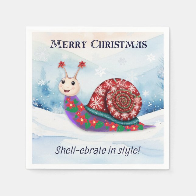 Funny Snail Snow Pun Humor Novelty Christmas Napkins (Front)