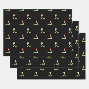 Funny Snake Christmas Santa Hat Holiday Pattern Wrapping Paper Sheets