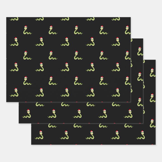 Funny Snake Christmas Santa Hat Holiday Pattern Wrapping Paper Sheets (Set)