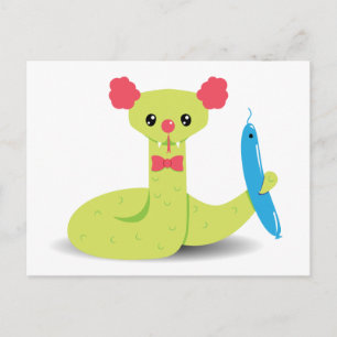 Funny Snake Clown w/ Snake Balloon Animal Postcad Postcard