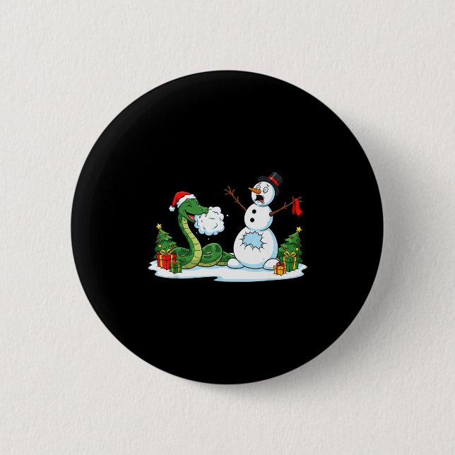 Funny Snake Snowman Christmas Tree Xmas Womens Men Button (Front)