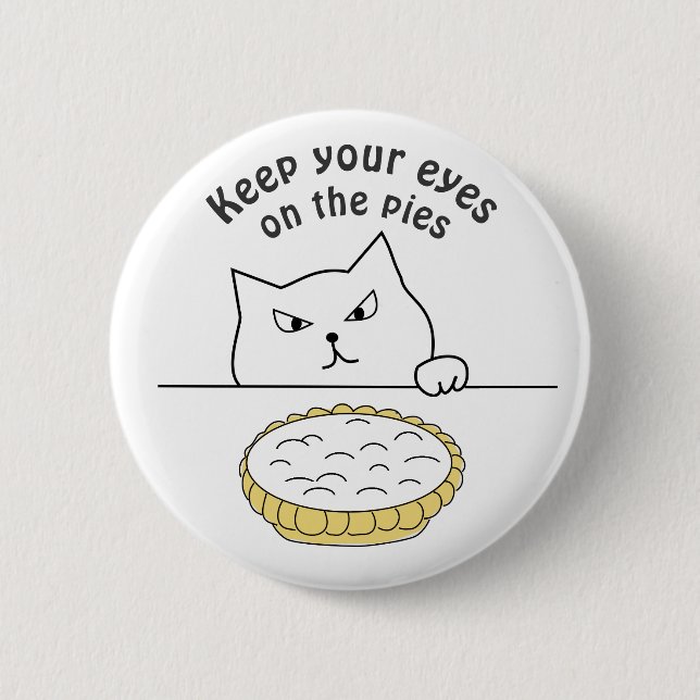 Funny Sneaky Cat after Cream Pie Illustration Button (Front)