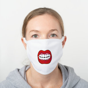 Funny Sneering Mouth Red Lips White Cotton Face Mask