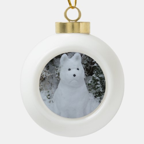 funny snow akita snowman christmas photograph ceramic ball christmas ornament