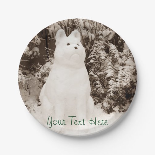 funny snow akita snowman christmas photograph paper plates