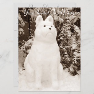 funny snow akita snowman christmas snow dog invitation