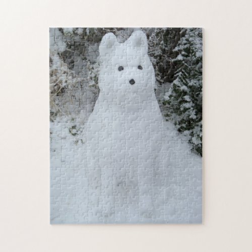 funny snow akita snowman photographic jigsaw puzzle