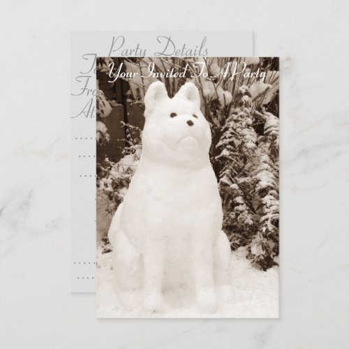 funny snow akita snowman white dog photograph invitation