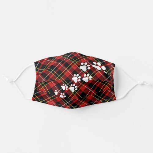 Funny Snow Dog Paws Red Black White Plaid Adult Cloth Face Mask