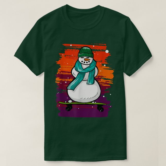 Funny Snow Man Skateboard  T-Shirt (Design Front)