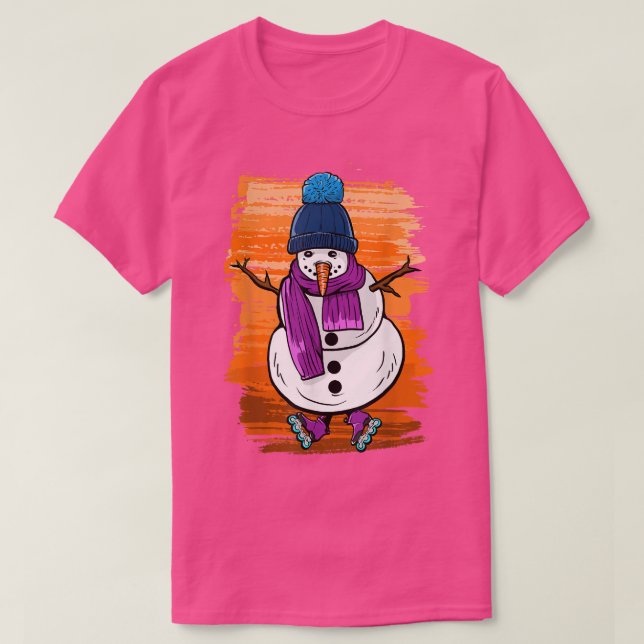 Funny Snow Man with Skates  T-Shirt (Design Front)