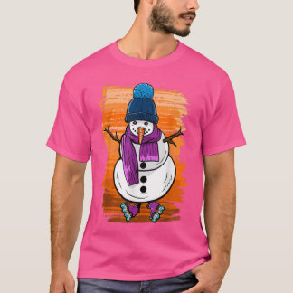 Funny Snow Man with Skates  T-Shirt