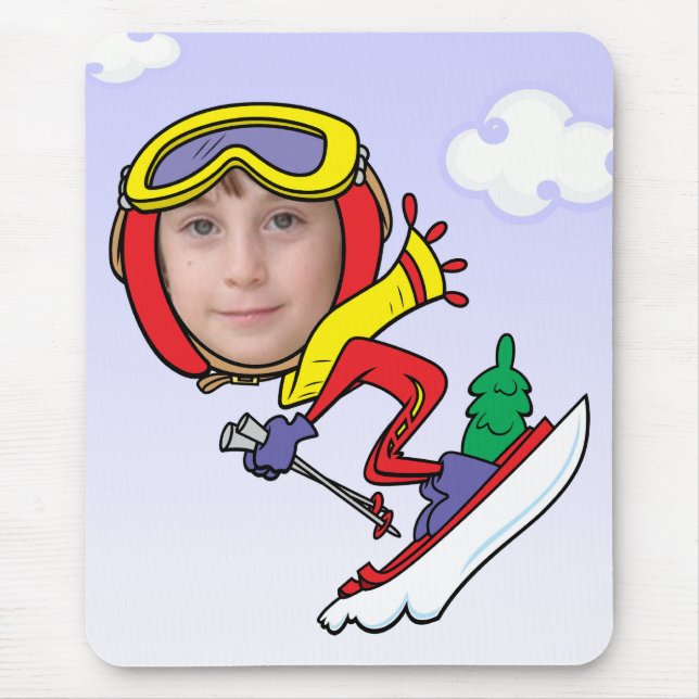 Funny Snow Skier Photo Face Template Mouse Pad (Front)