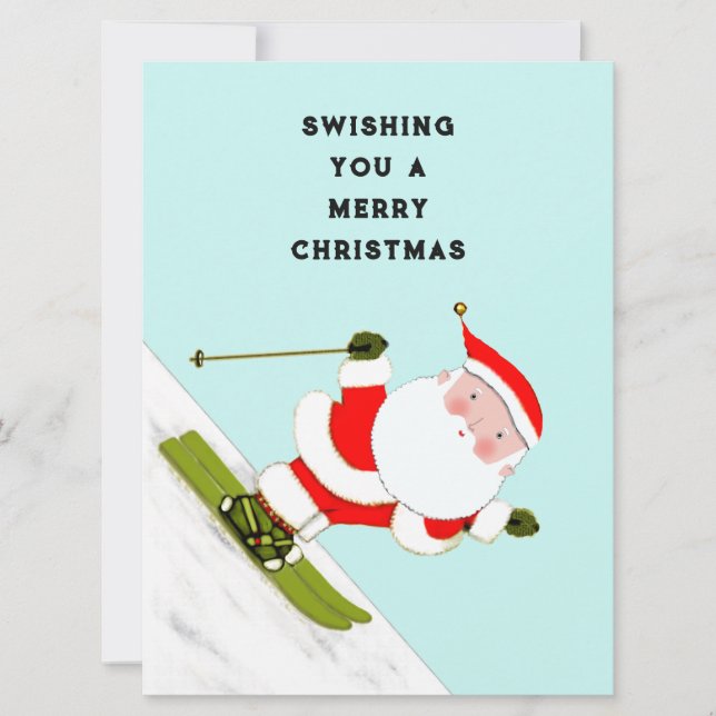 Funny Snow Skiing Holiday Christmas Cards (Front)