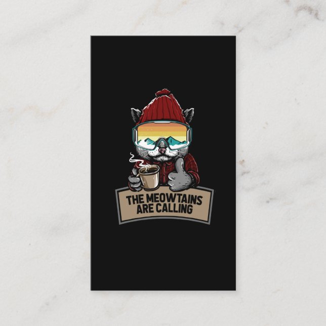Funny Snowboard Ski Cat Snow Goggles Mountains Business Card (Front)